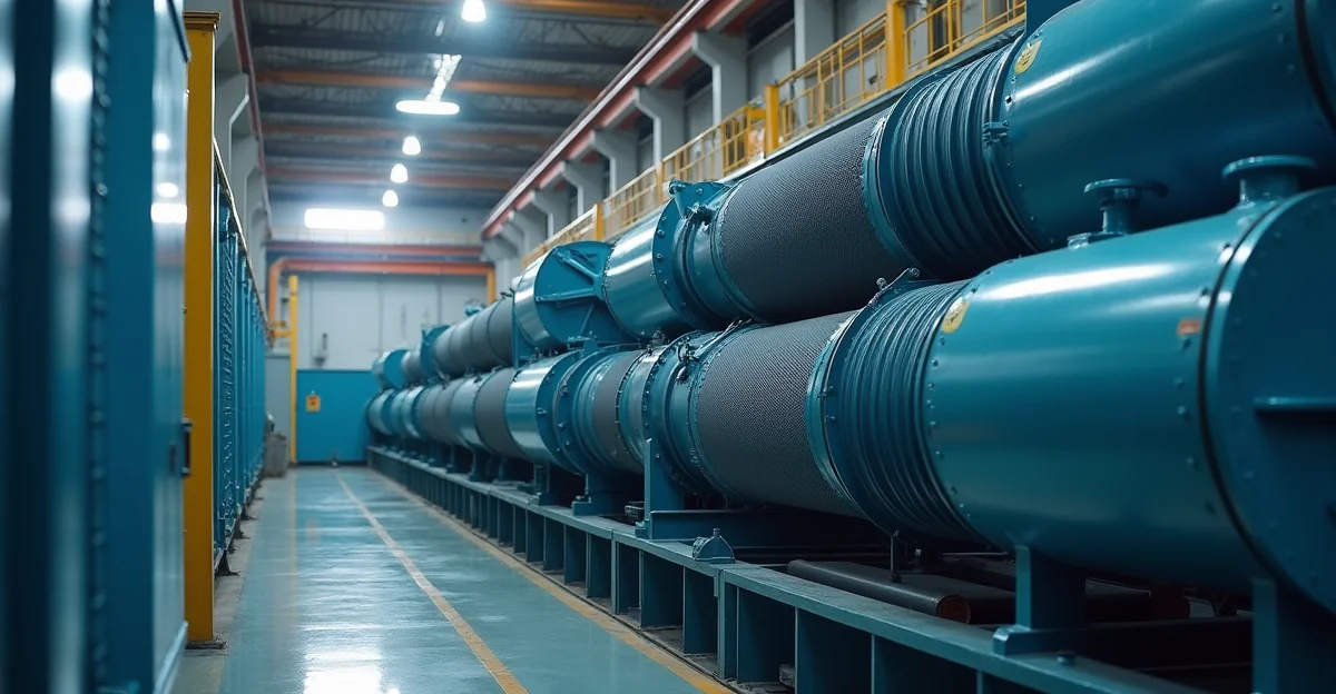 Fotografía de un chiller industrial en una planta del Bajío, mostrando tubos de acero inoxidable y el entorno de planta, sin